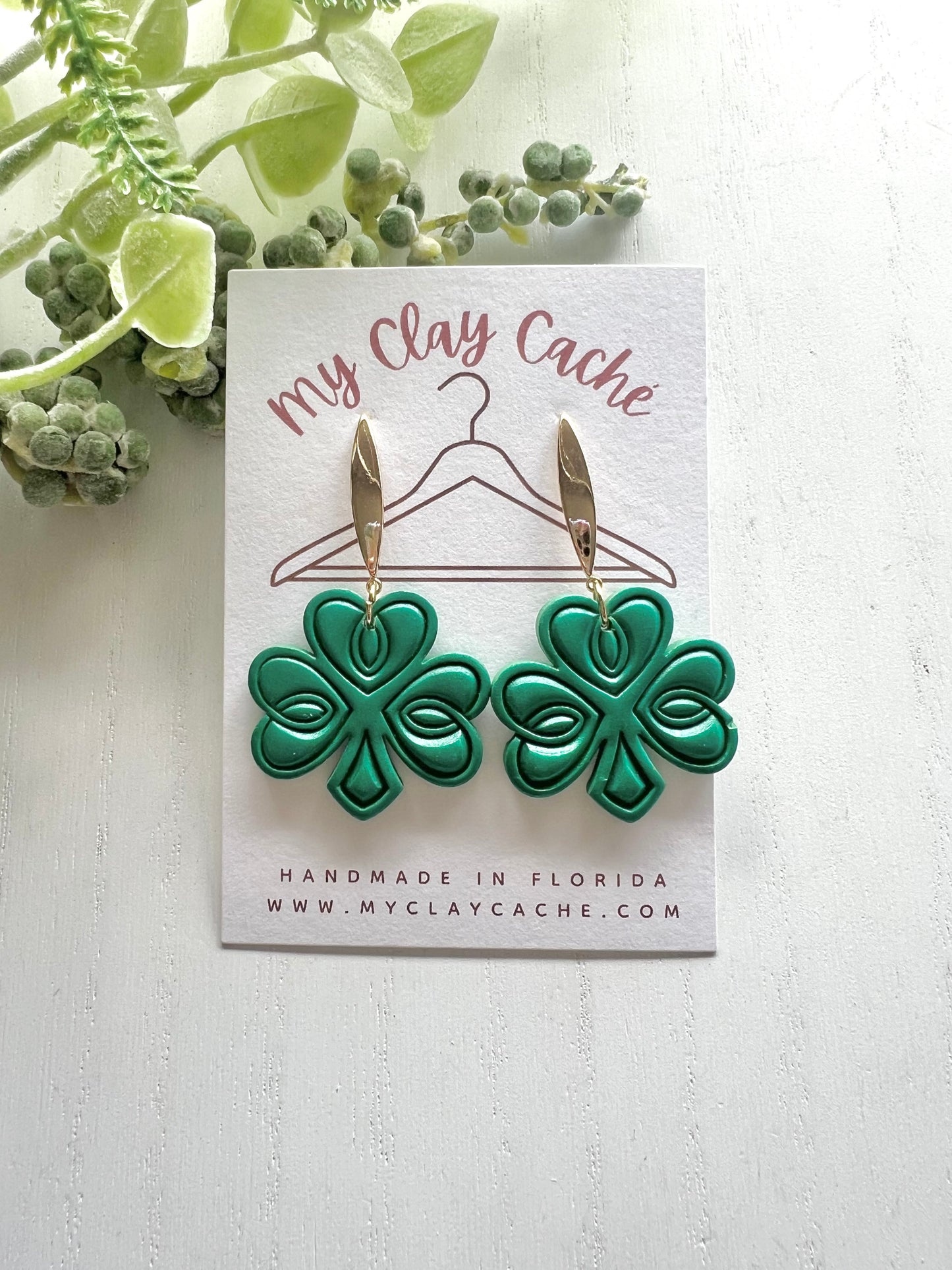 Emerald Shimmer Shamrock Dangles
