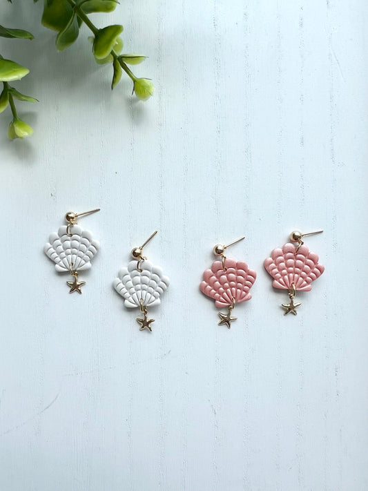 Scallop Shell with Starfish Charm Dangles