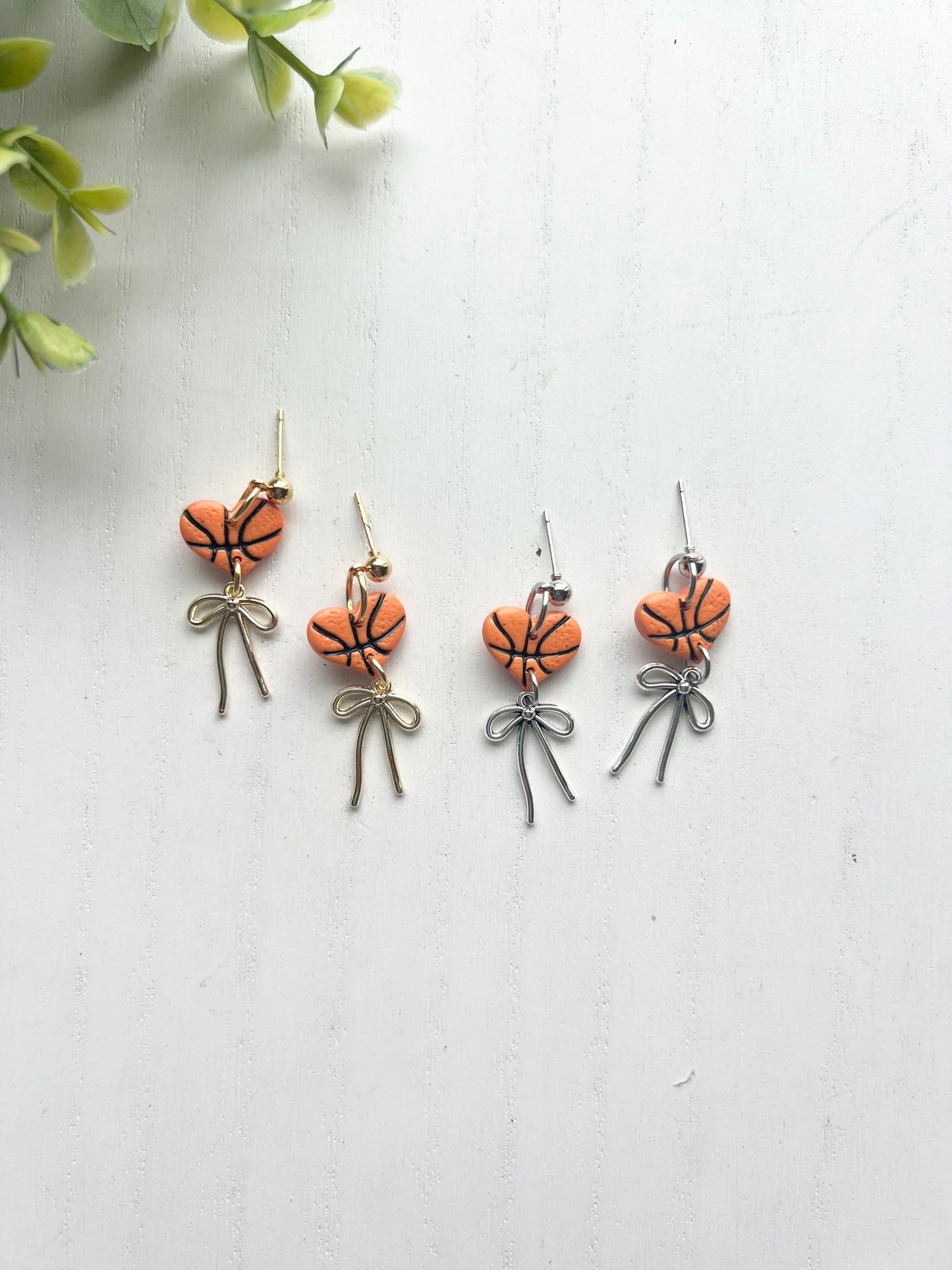 Dainty Basketball Heart Bow Dangles