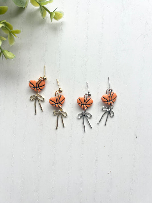 Dainty Basketball Heart Bow Dangles