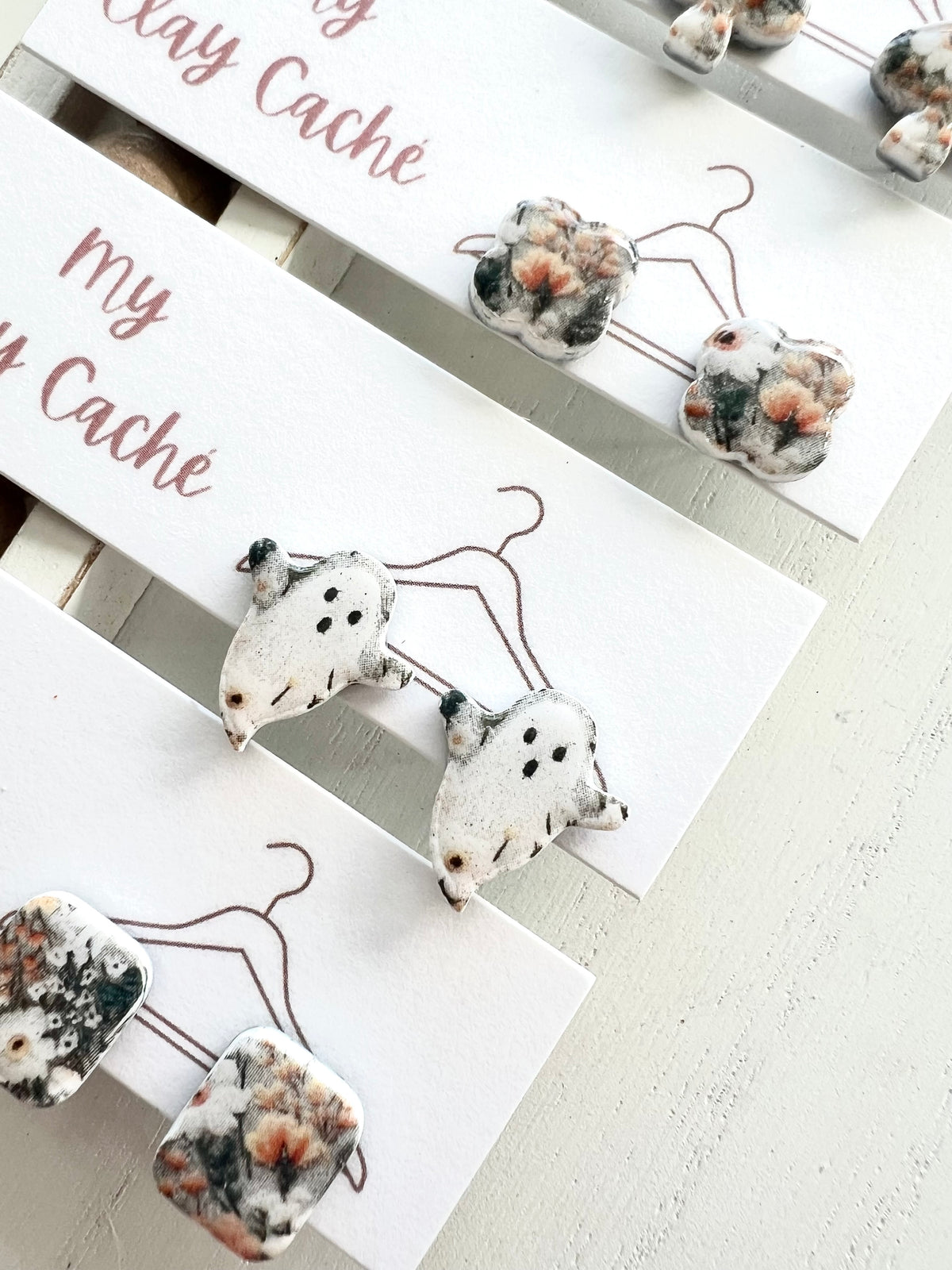 Spooky Cute Floral Ghost Print Studs