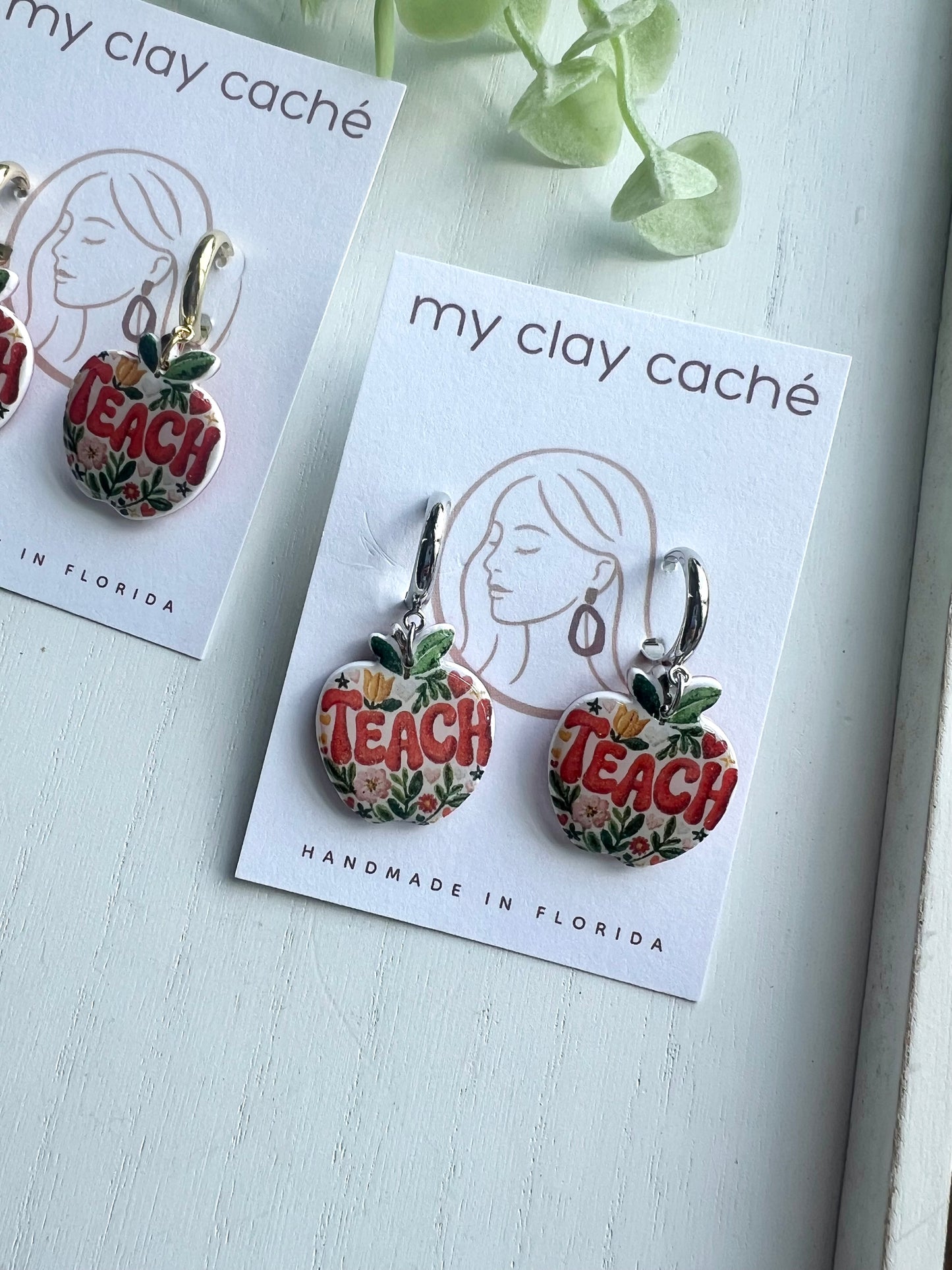 "TEACH" Apple Hoop Dangles