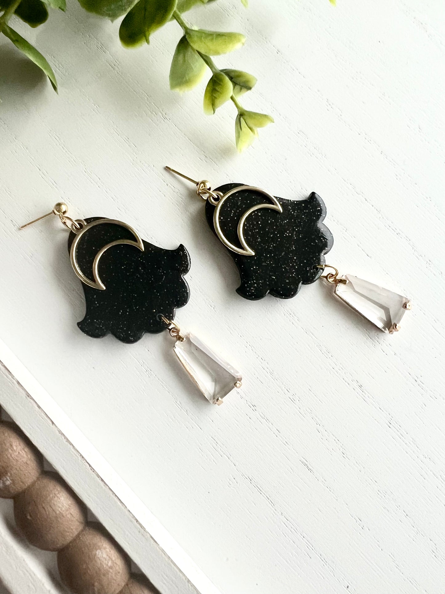 Large Black Moon Crystal Dangles