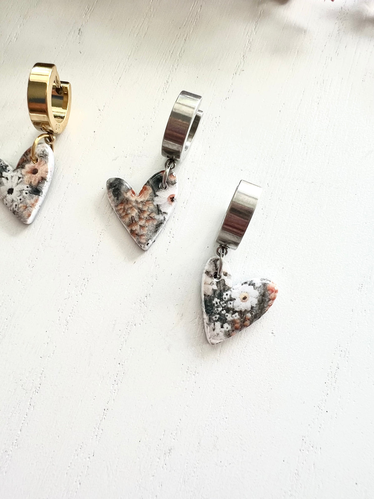 Dainty Fall Floral Heart Huggy Hoops