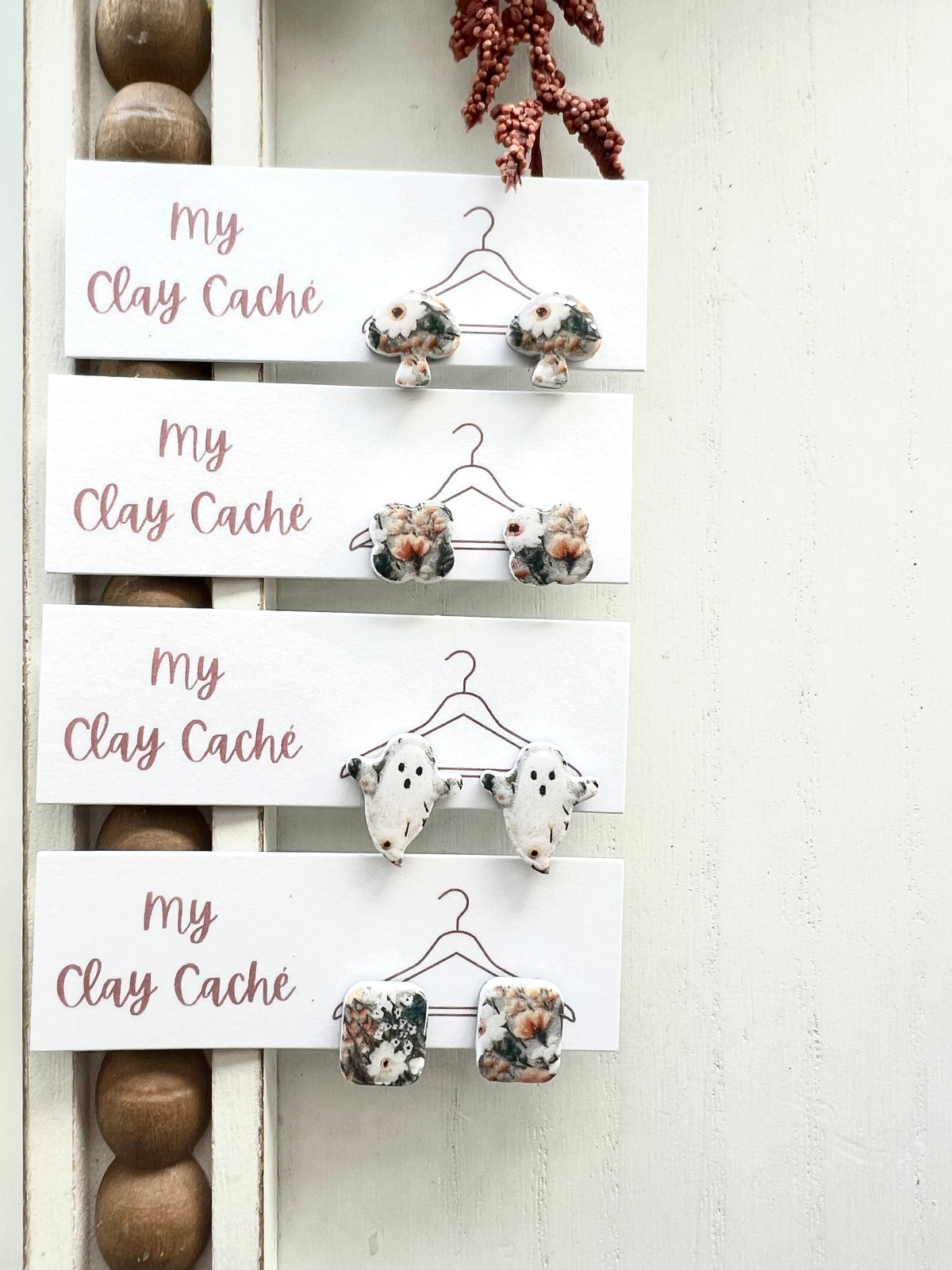 Spooky Cute Floral Ghost Print Studs