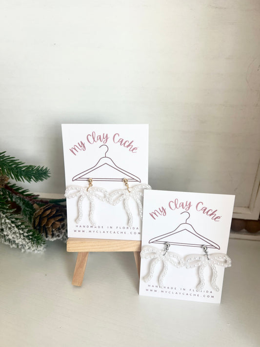 White Beaded Bow Dangles