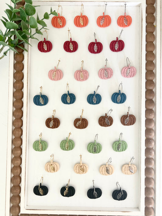 Pumpkin Leaf Charm Hoops (various colors)