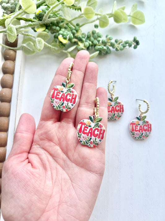 "TEACH" Apple Hoop Dangles