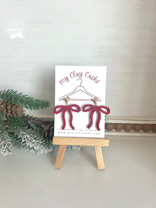 Red Beaded Bow Dangles