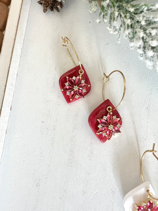 Pink Poinsettia Charm Hoops