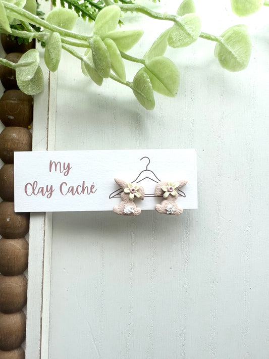 Tan Floppy Bunny Studs