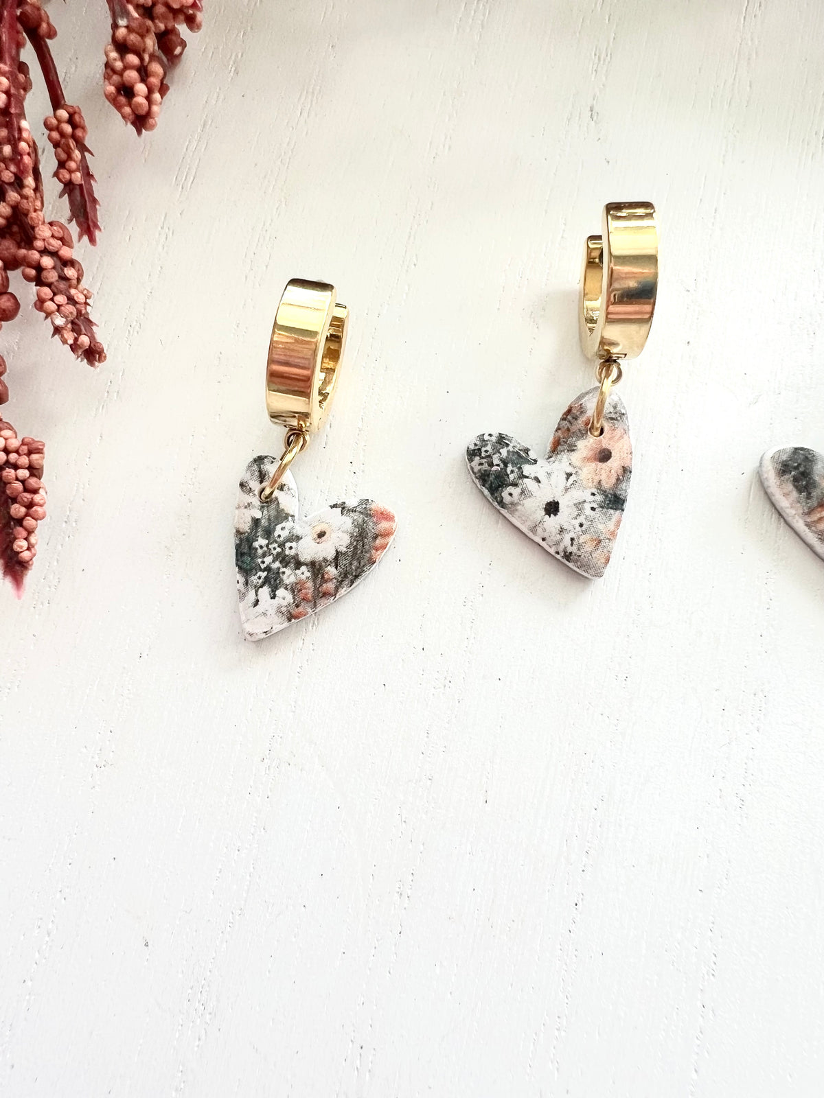 Dainty Fall Floral Heart Huggy Hoops