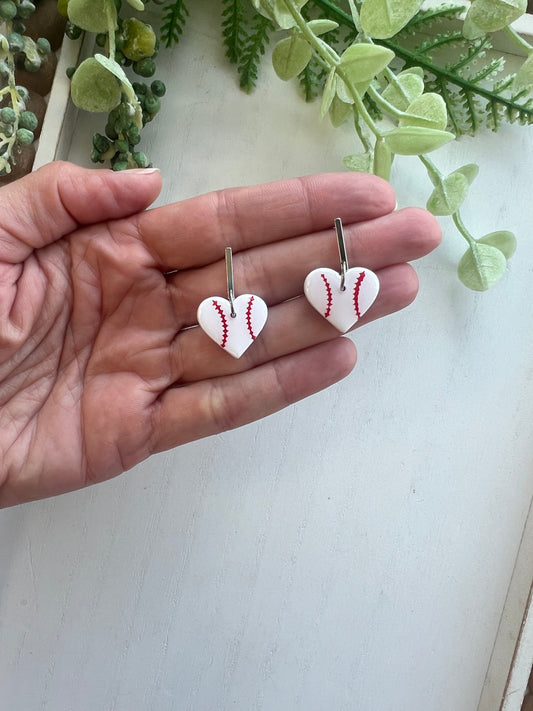 Dainty Baseball Heart Hoops