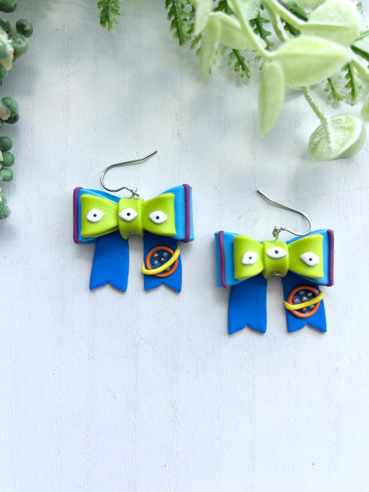 Pizza Planet Alien Inspired Bow Dangles