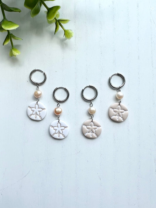 Sand Dollar Pearl Hoops