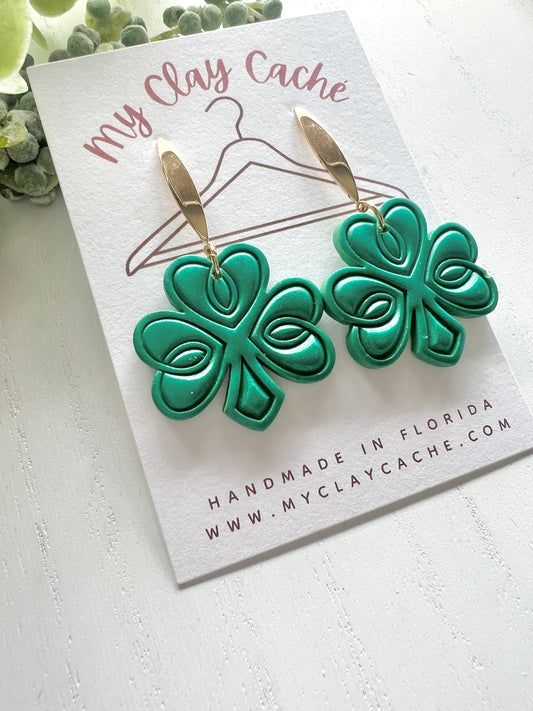 Emerald Shimmer Shamrock Dangles