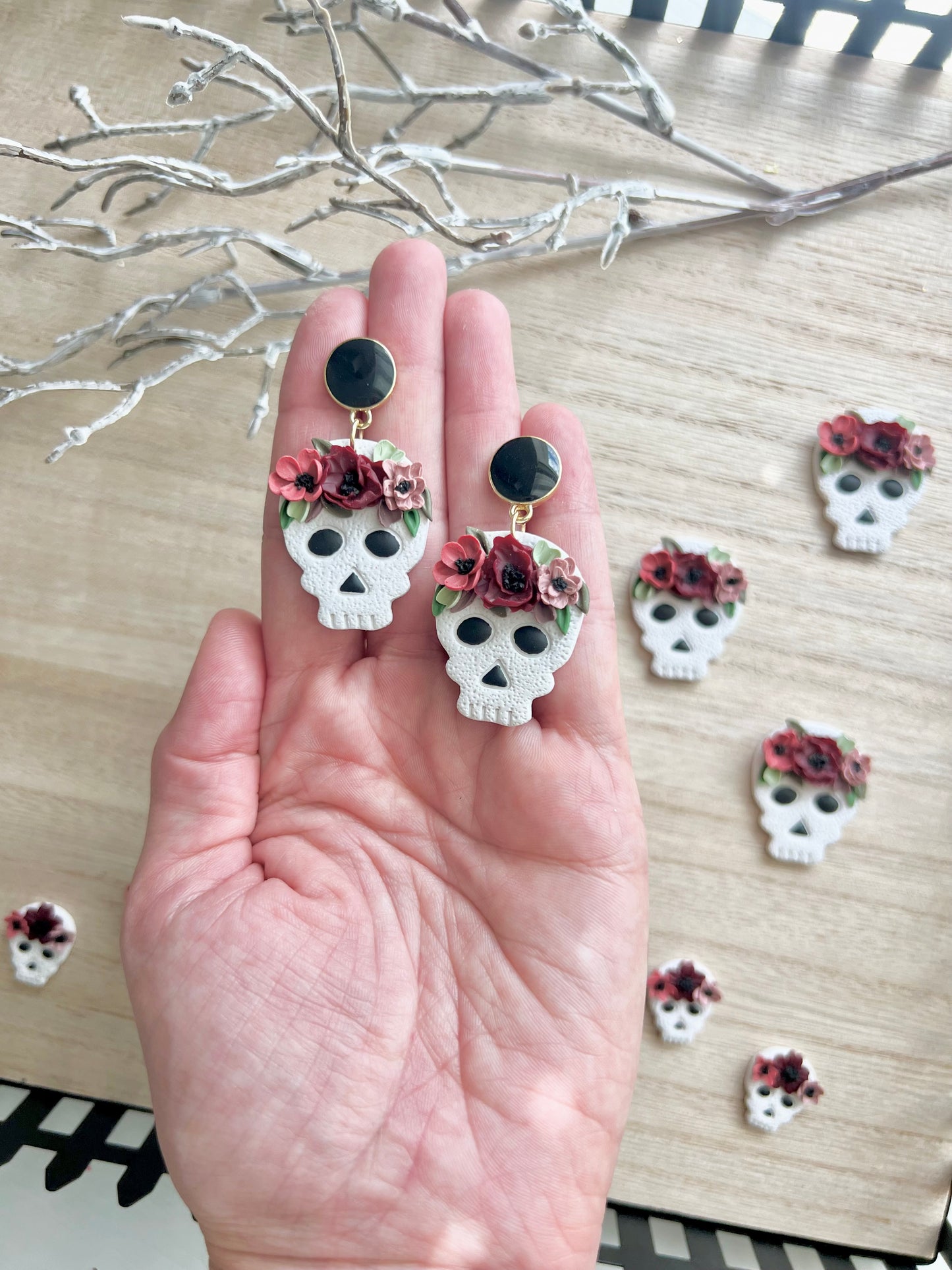 Floral Skull Earrings