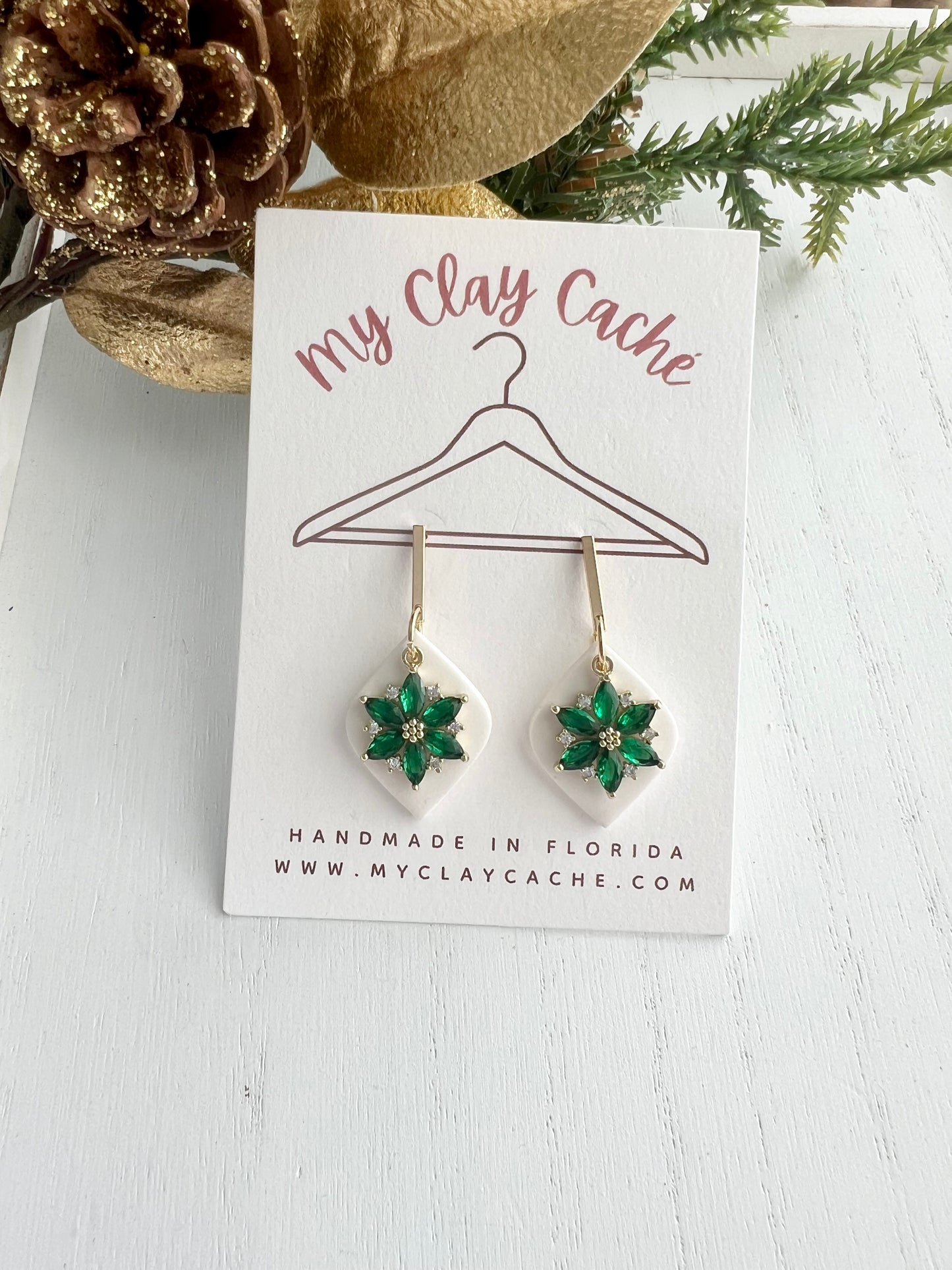 Green Poinsettia Dangles