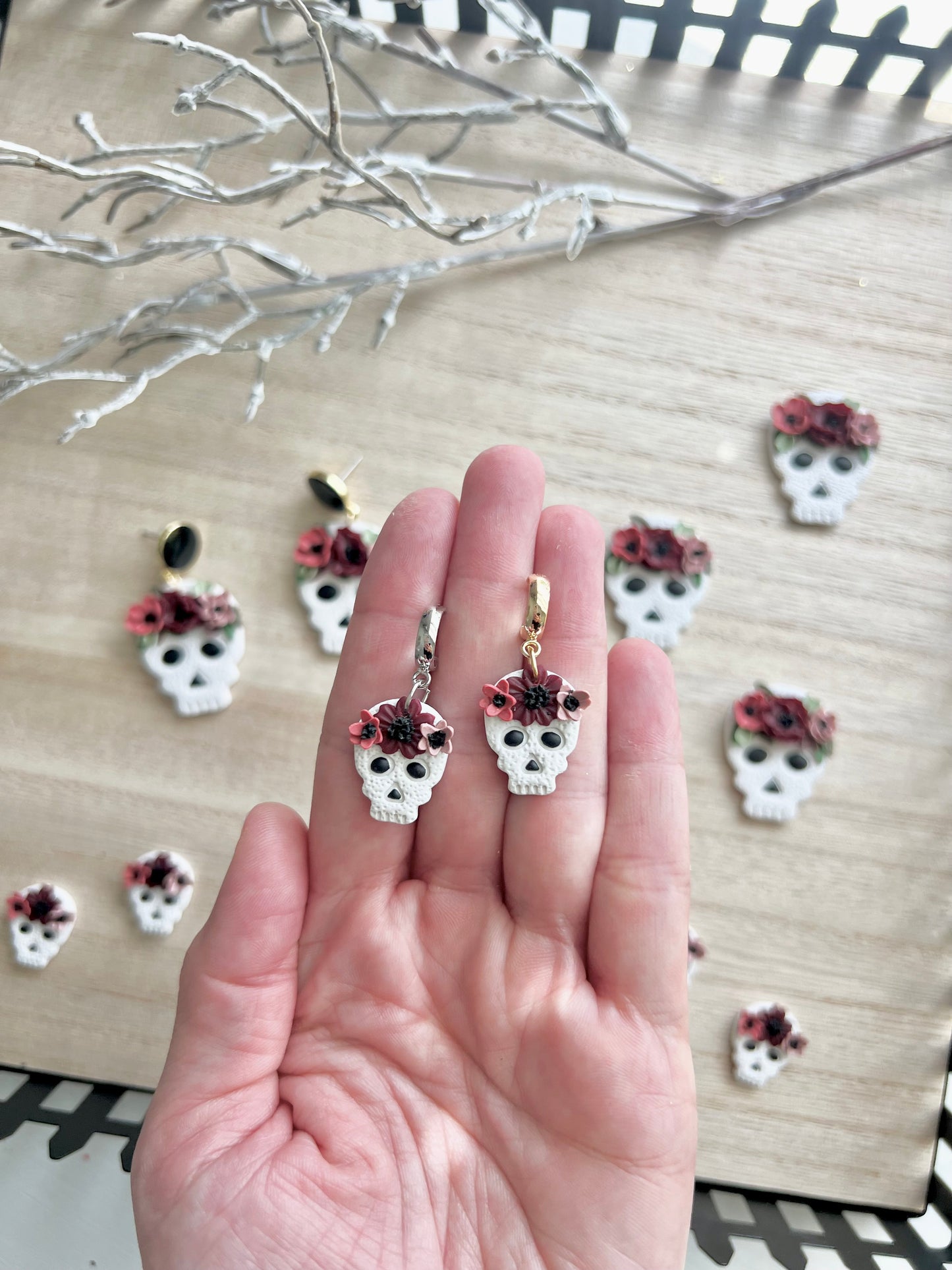 Floral Skull Earrings