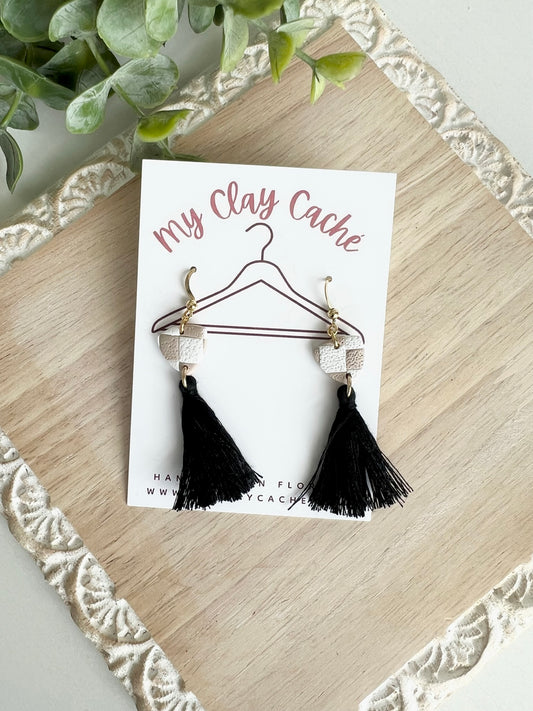 Boho Checkerboard Tassel Dangles